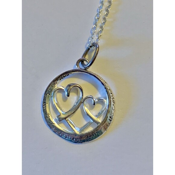 Hearts Pendant Sterling KA 1772  I'm Glad In God's Design Your Path Crossed Mine - Picture 1 of 4